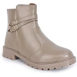 Women Monk Strap Block Heeled Zipper Closure Boots