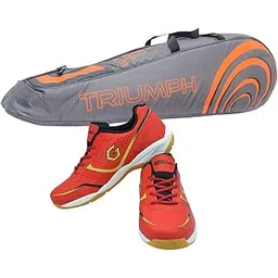 Gowin Badminton Shoe Smash Red Size-6 with Triumph Badminton Bag 304 Grey/Orange