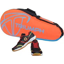 Gowin Badminton Shoe Smash Black Size-6 with Triumph Badminton Bag 303 Orange/Sky