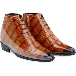 Men's 9 CM Hidden Height Increasing Faux Leather Material, Stylish Crocodile-Texture, Formal Laceup Ankle Boot