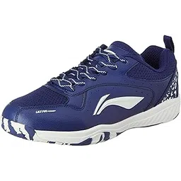 Ultra Power Non-Marking Badminton Shoe|Indoor Sports|Stability Heel, Prototypical Sole, Lightweight Shoe (Navy Blue/White,UK 2)
