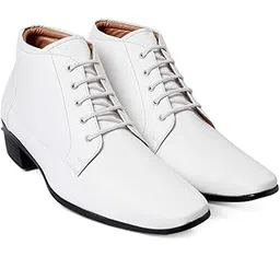 Mens Black Faux Leather Height Increasing Formal Lace-Up Boots on Cuban Sole