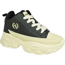 Women Bold Black Lightning Chunky Sneakers | Stylish,Lightweight,Comfortable,Trendy Streetwear Sneakers