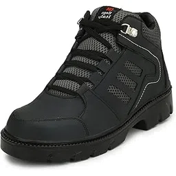 Eego Italy® Genuine Leather Light Weight Men's Steel Toe Safety Boots with Anti Skid Sole Black