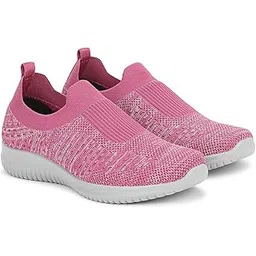 PLS-354 Women Casual Shoes for Running Walking Gym Travel, Lightweight Slip-On Casual Shoes for Women Stylish with Foam & PU Sole, Breathable Mesh Ladies Shoes Size 4-8-