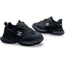 Sport Fashion Athletic Sneakers, All Black Chunky Platform Sports Shoes