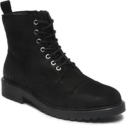 Men's Leather Lace-up Chelsea Boot for Men, Round Toe, Blocked Heel, Textured Pattern TPR Outsole with Side Zipper | T_SH_TW_27