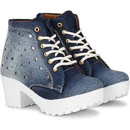Women's Denim Blue with Laser Canvas Boots (6 UK)-HP-122-Denim-Blue-39