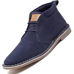 Men's Federal Blue Italian Suede Leather Stitch Down Desert Boots Chukka Style Handmade Cushioned Ankle Boot for Men Biking Hiking (Size-7 UK) (SDSUCKCUBU)