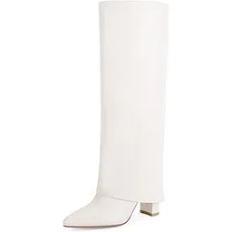 Knee High Boots Women Fold Over Knee High Boots Chunky High Heels Long Boots Zipper Pointed Toe Dress Tall Boots for Women