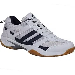 FOOTFIX Unisex RYDE White Navy (Non-Marking) Gym/PU Badminton Shoes