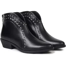 Stellar Rivets Ankle Boots for Women | Extra Cushion Comfort, Skin-Friendly & Zipper | Trendy, Stylish & Perfect for Winter or Holiday Outings