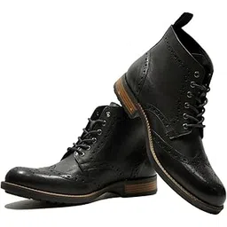 LEATHER BROGUE LACE-UP BOOT FOR MEN