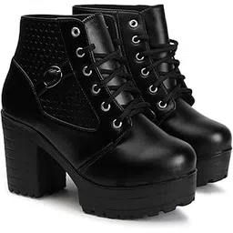 Women's Round Toe Boots Buckle Lace Up Chunky Block Heel | Boots for Women