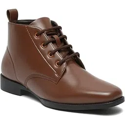 Women's Laceup With Square Toe Ankle Length Comfort Mid Top Flat Boots