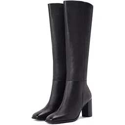 Womens Black Leather Knee High Slouch Boots