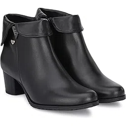 Black Women Vegan Leather mid Heel Boots