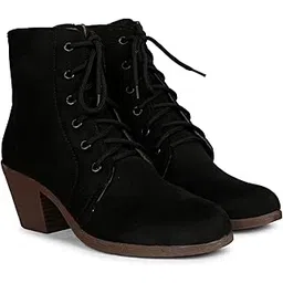 Women's Faux Leather Block Heel Ankle Length Casual Lace Up Boots