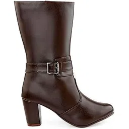 Women's 3.2 Inch High Heels and High Ankle Zipper Boots with Trendiest Buckle Closure