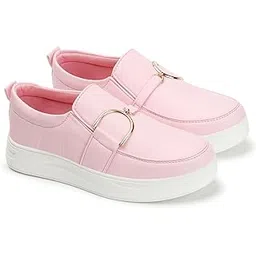 Pull on Sneaker for Women New Buckle Ornament Designe Shoe or Women Sneaker Shoes Pink 41