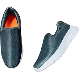 Slip-On Athletic Walking Shoes, Grey Mesh Upper, White Cushioned Sole, Casual Comfort Sneakers