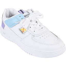 Women White Textured Lace-Up Round Toe Lightweight Walking Sneaker Shoes for Women