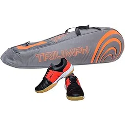 Badminton Shoe Power Black/Red Size-4 with Triumph Badminton Bag 304 Grey/Orange