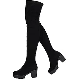 Womens Knee High Boots Round Toe Chunky Block Heels Suede Fashion Booties