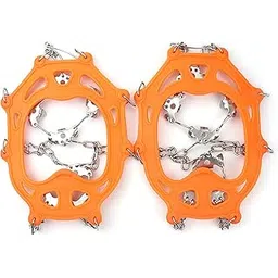 Belity 19 Nail Mountain Climbing Crampon Outdoor Snowfield Antiskid Chain Stainless Steel Silica Gel Strengthen Studs Antiskid Shoe Covers with Tieback