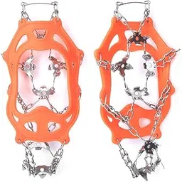 Ice Shoes Cover, Stainless Steel Climbing Shoe Crampons TPE Soft Glue for Hiking Shoes for Mountain Boots for Sports Shoes(M, 19 Teeth Orange)