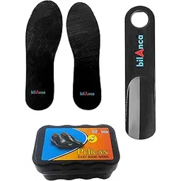 bilAnca Leather Shoe Inserts Insoles Shoe Horn Shiner Insoles for Work Boots Sneakers Casual Formal Sports Shoes Comfort Inner Soles for Men Women Size (9, Black Horn Shine)
