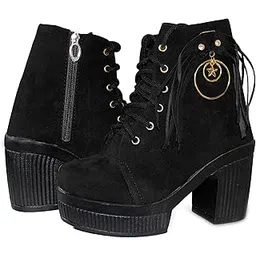 Longwalk Stylish Girl’s High Heel Comfortable and Fashionable Out Door Boot Shoe's For Women/Girls Ankle Length Light Weight Lace Up Casual Boot For Women/Girls