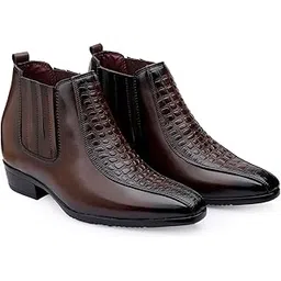 Men's 3.5 Inch Hidden Height Increasing Faux Leather Material with Stylish Design Casual Formal Chelsea Slipon Boot.