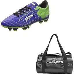 Sports Bag Adena Black with Gowin Football Shoe Crush Blue Green Size-7, Multicolor