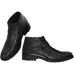 High Ankle Biker Boots with Zip Bike Riding Boots with Stylish Buckle for Men