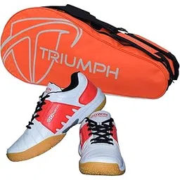 Gowin Badminton Shoe Power White/Red Size-9 with Triumph Badminton Bag 303 Orange/Grey