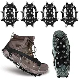 Landhoow 2 Pairs Crampons for Hiking Boots Anti Slip Traction Ice Cleat 12 Stainless Steel Climbing Spikes for Winter Outdoor (Medium)