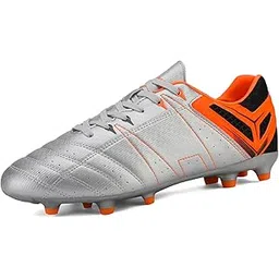 160471-M Men s Sport Flexible Athletic Lace Up Light Weight Outdoor Cleats Football Soccer Shoes Sivler/Orange/Black 10 D(M) US