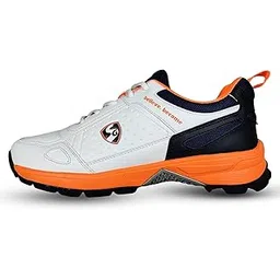 SG Unisex-Adult Club 6.0 Rubber Spikes Cricket Shoes, White/Navy/Orange - 10 Uk