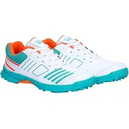 Men's White and Green Cricket Shoes, Lace-up Style