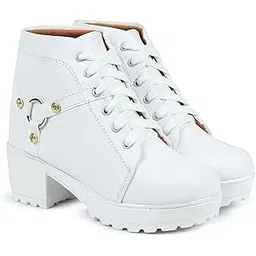 Woomen s Boots Shoes High Neck Fashion Casual Boot High Ankle Heel for Girls Boot (Size UK5, White)