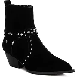 Women Studded Real Suede Leather Ankle Boots