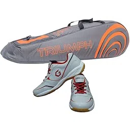 Gowin Badminton Shoe Smash Grey Size-13 Kids with Triumph Badminton Bag 304 Grey/Orange