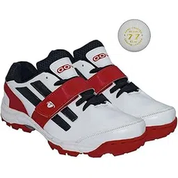 Pace White/Red Cricket Shoes Size-5 with TR-77-W Cricket Leather Ball Veg Tanned White