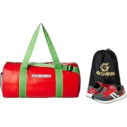 Charged Sports Bag Adena Brown With Gowin Sports Training Shoe Nx-2 Grey Red Size 7