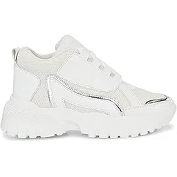 SNEAKERSVILLA Trendy Casual Sneaker Shoes Lightweight Soft & Comfortable with Lace-Up Shoes for Women's & Girl's (White, 3)