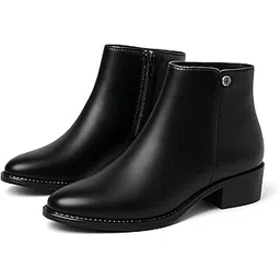 Women's Ankle Boots - Classic Side Zip, Comfortable Platform, Round Toe, Low Chunky Heel Comfort Slip On Fashion (Black/Dark Brown/) Boots
