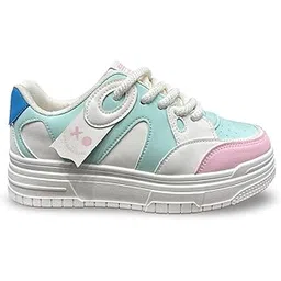 Platform Sneakers with Chunky Sole, Athletic Shoes, Casual Lace-up Design for Women's