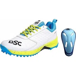 DSC Jaffa 22 Cricket Shoes for Men and Boys UK-7 White/Lime-Yellow & DSC Armour Cricket Abdominal Guard for Boys (Multicolour)