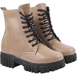 Women's Combat Boots – Chunky Platform Lace-Up Ankle Boots with Lug Sole | Faux Leather Fashion Boots for Fall & Winter